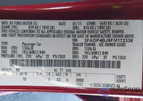 2015 Ford Fiesta Se из США, поврежденный, VIN 3FADP4BJ9FM172338